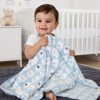 Couverture bebe bleu assis